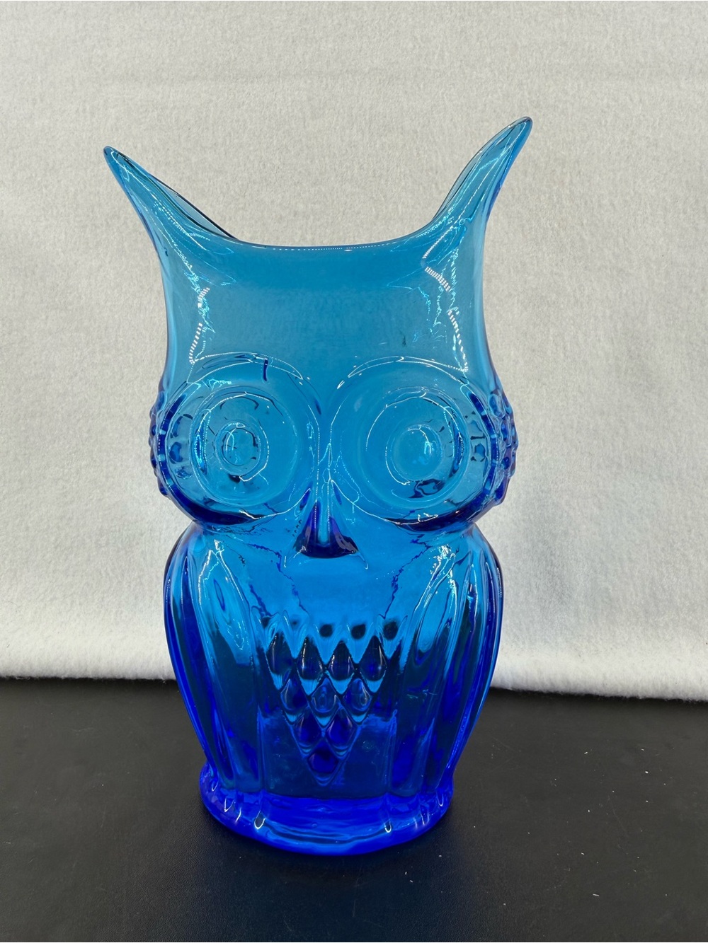 Viking Cobalt Blue Glass Owl vase bluenique pontil scar